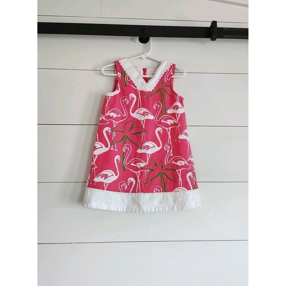 Gymboree Other - Gymboree Flamingo Shift Dress Pink Green Girls Preppy Summer Bright Cruise Sz 4
